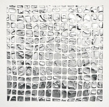 Original textured white and silver abstract geometric mosaic minimalist impasto palette knife painting by Susanna Shap