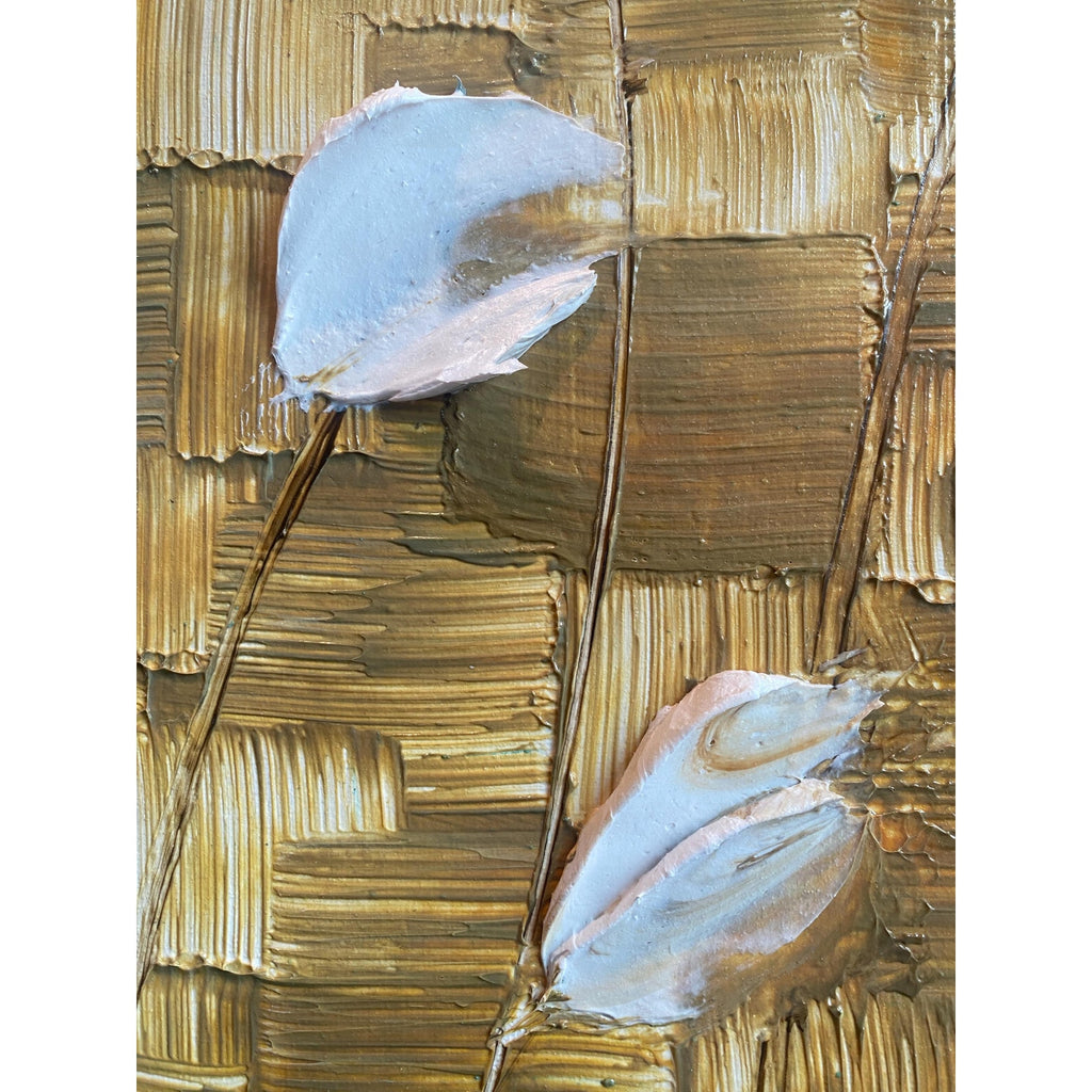 Large ORIGINAL white tulips painting, Abstract Landscape, Textured Palette knife Impasto Fine art by susanna shap (48"x24")