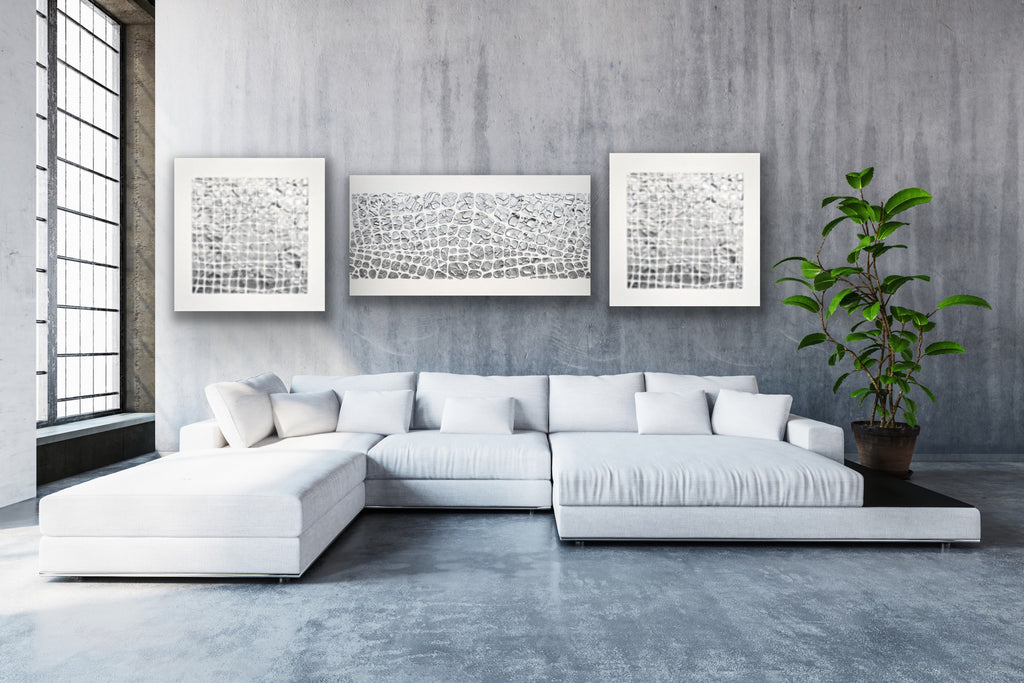 Original painting, metallic silver on white, Textured Large Abstract Art MADE2ORDER Mosaic Painting (48”x24”)