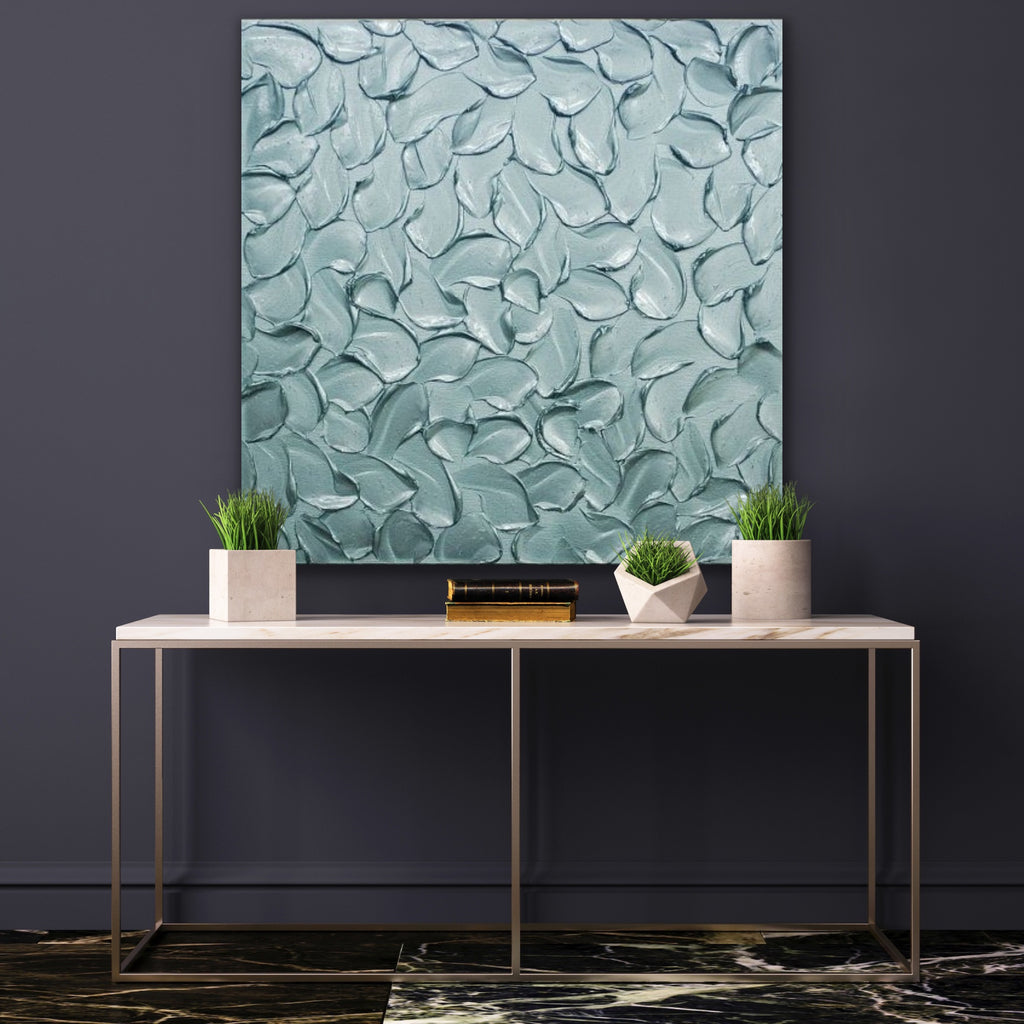 Teal blue ORIGINAL Textured Painting Abstract Minimalist Metallic palette knife Impasto, Abstract Wall Art -MADE2ORDER-Mix & match