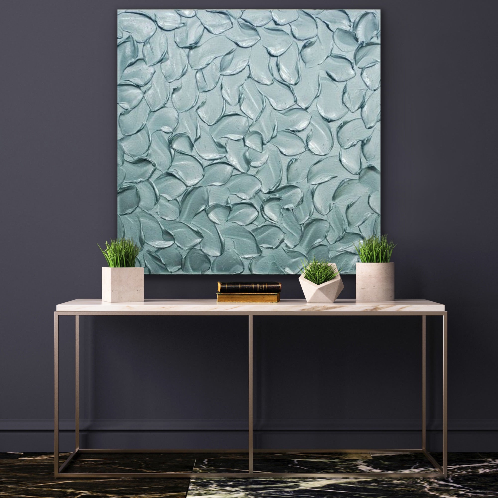 Teal blue ORIGINAL Textured Painting Abstract Minimalist Metallic palette knife Impasto, Abstract Wall Art -MADE2ORDER-Mix & match