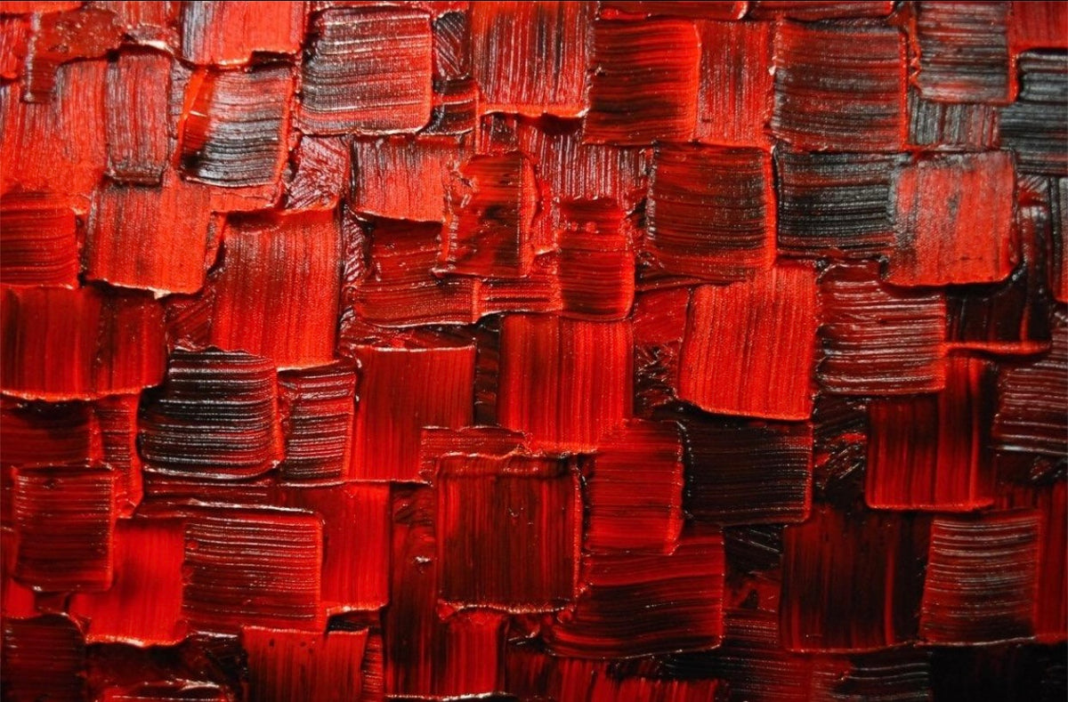 Original Red and black Modern Art Abstract painting, Geometric Squares Impasto Textured palette knife art by susanna shap (MADE2ORDER)