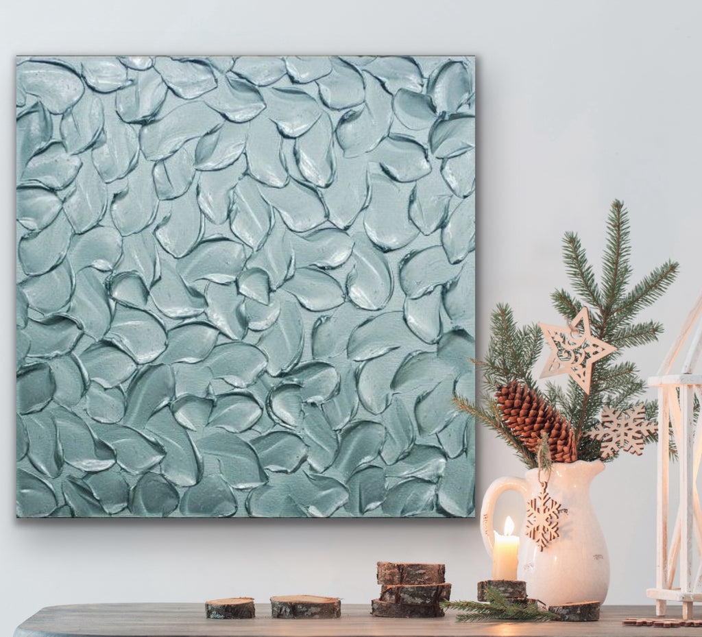 Teal blue ORIGINAL Textured Painting Abstract Minimalist Metallic palette knife Impasto, Abstract Wall Art -MADE2ORDER-Mix & match