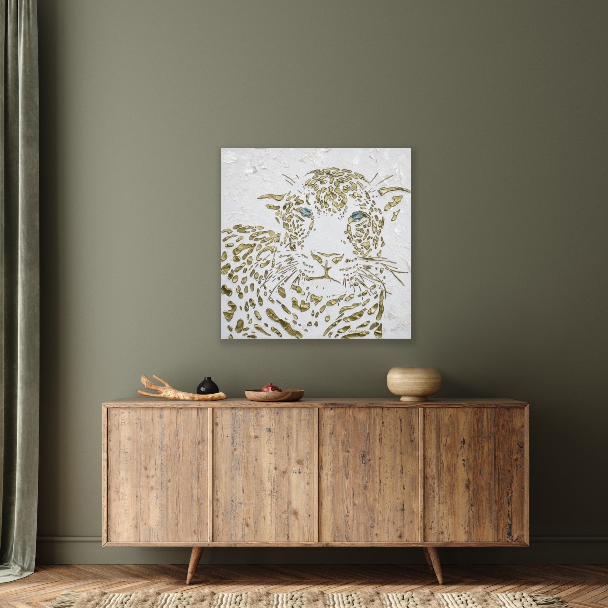 Original Leopard Painting MADE2ORDER Gold On White Textured Palette Knife Art