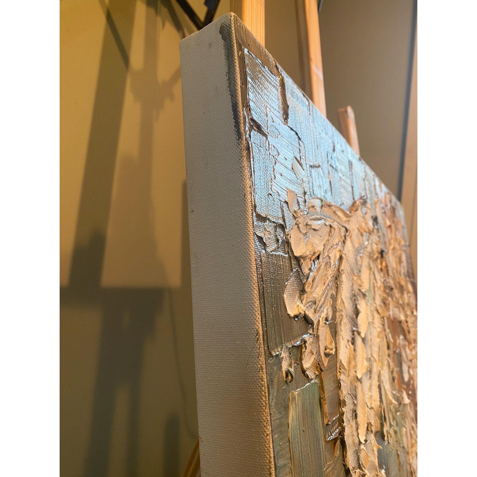 White Abstract Koi Fish Painting, Original palette knife Textured Impressionism Fine Art, 20"x20" Canvas, by susanna shap