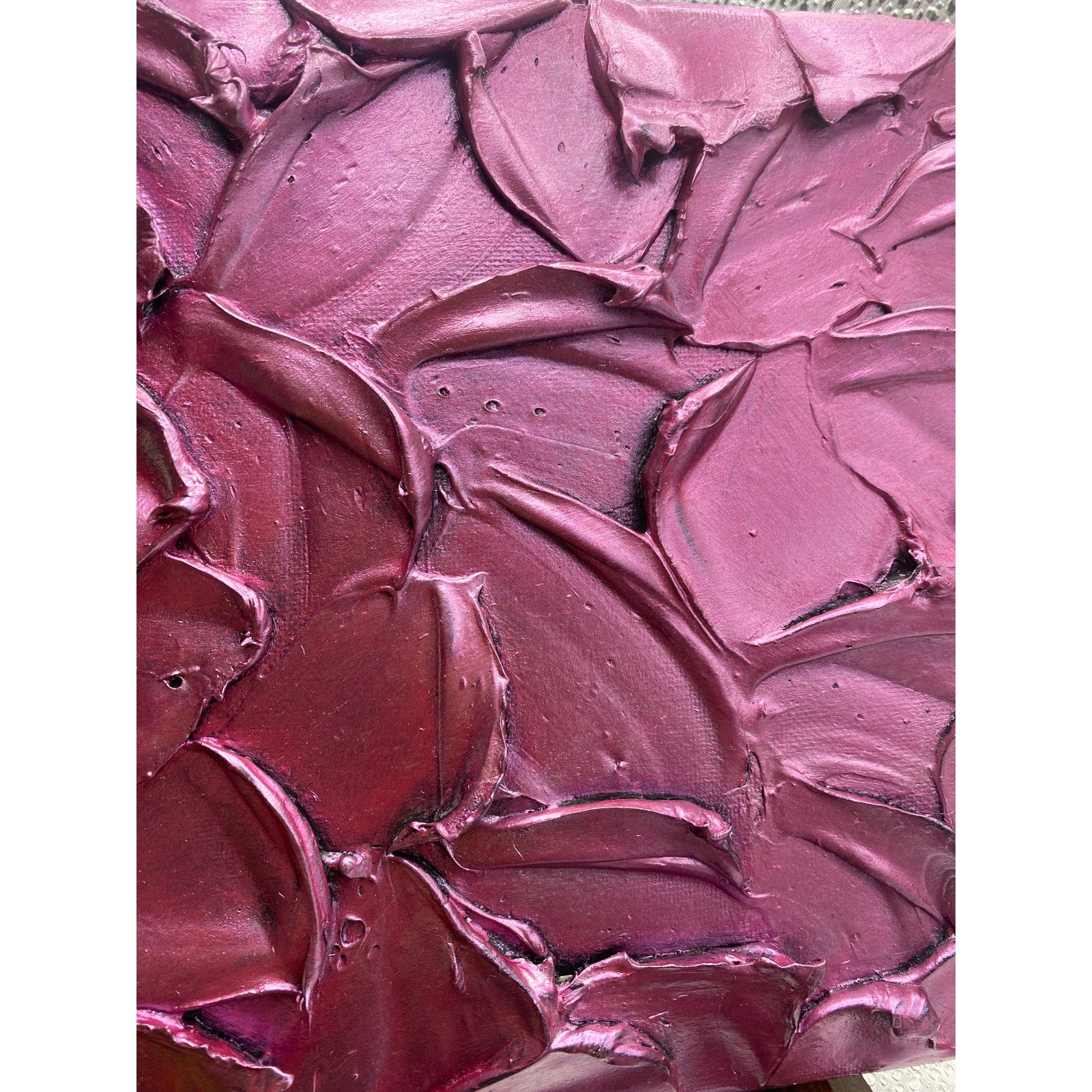 ORIGINAL Abstract Metallic Textured Pink Tourmaline painting, Palette knife Impasto Texture Small 8" x 8"