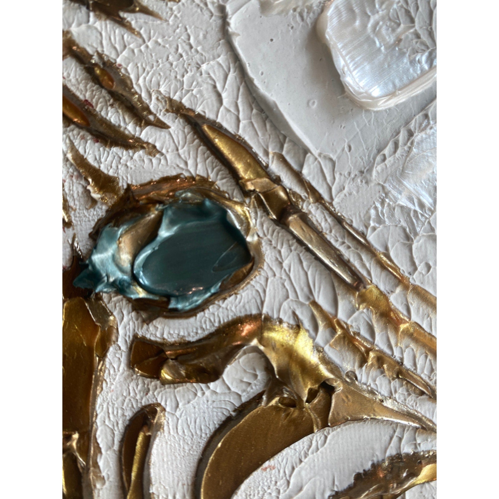 Zebra, ORIGINAL Animal Art Abstract White & Gold Textured painting, Handmade Canvas wall art