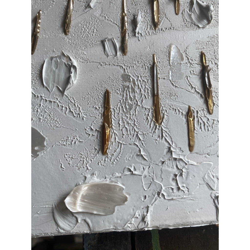 Butterfly Fairy ORIGINAL Art Abstract White & Gold Textured painting, HandMade Artwork Canvas wall art  16x20"