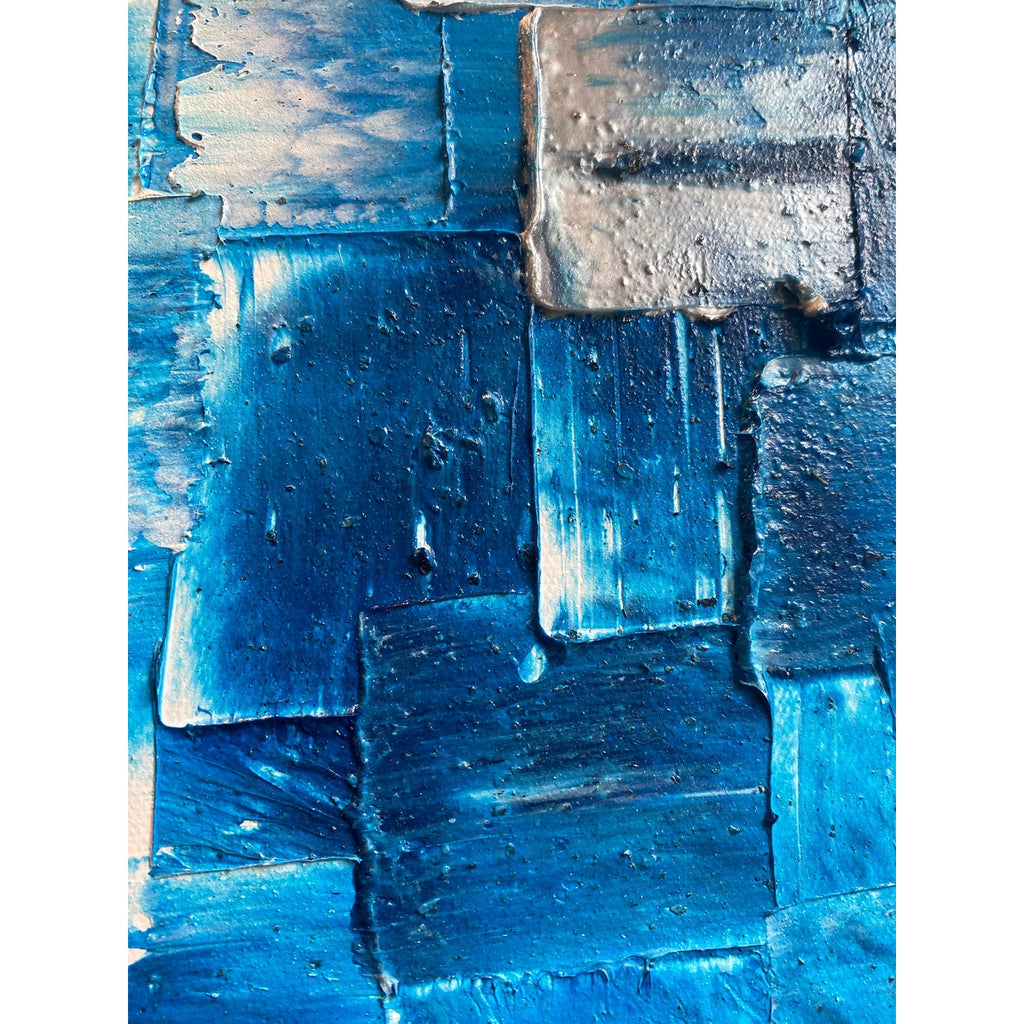 ORIGINAL Blue Large Abstract painting Minimalist Squares Geometric Heavy Textured 36"x36" Palette knife Art- by Susanna Shap