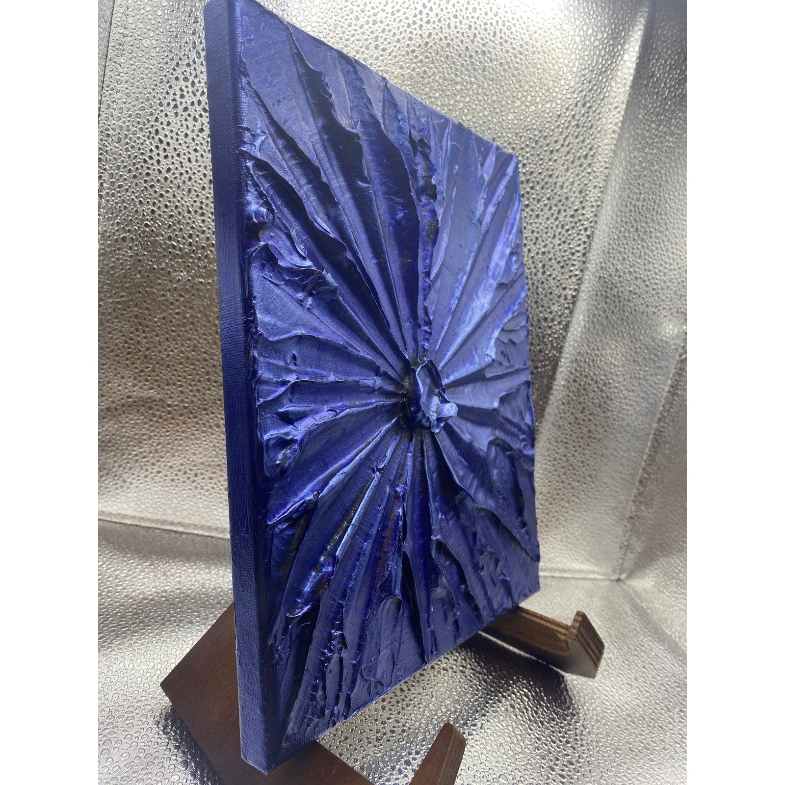 ORIGINAL Abstract Textured painting, Blue Sapphire, Metallic Palette knife Impasto Art, Small 8" x 10"