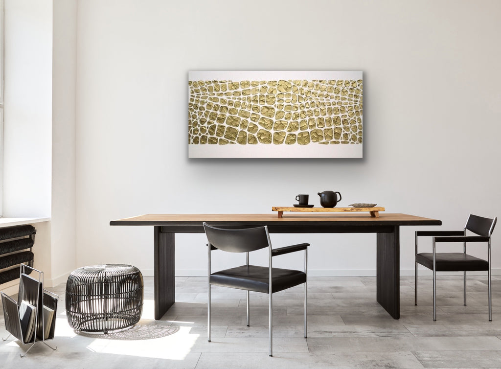 Original white and gold Textured Large Abstract Art MADE2ORDER Mosaic Painting (48”x24”)