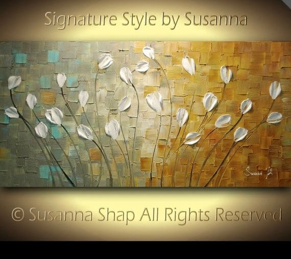 Original Painting White Tulips Abstract Landscape, Earth tones Grey Beige Impasto Textured palette knife art by susanna shap (MADE2ORDER)