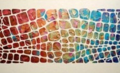 Original Abstract Palette Knife Impasto Textured Geometric painting, multicolor rainbow on white, Large Wall Art Mosaic (48”x24”) MADE2ORDER