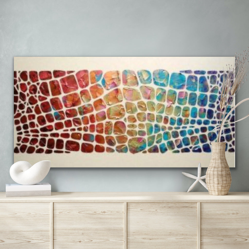 “Stained Glass” Colorful Abstract Original Palette knife Impasto Textured Large Wall Art MADE2ORDER Geometric Mosaic Painting Black and MultiColor