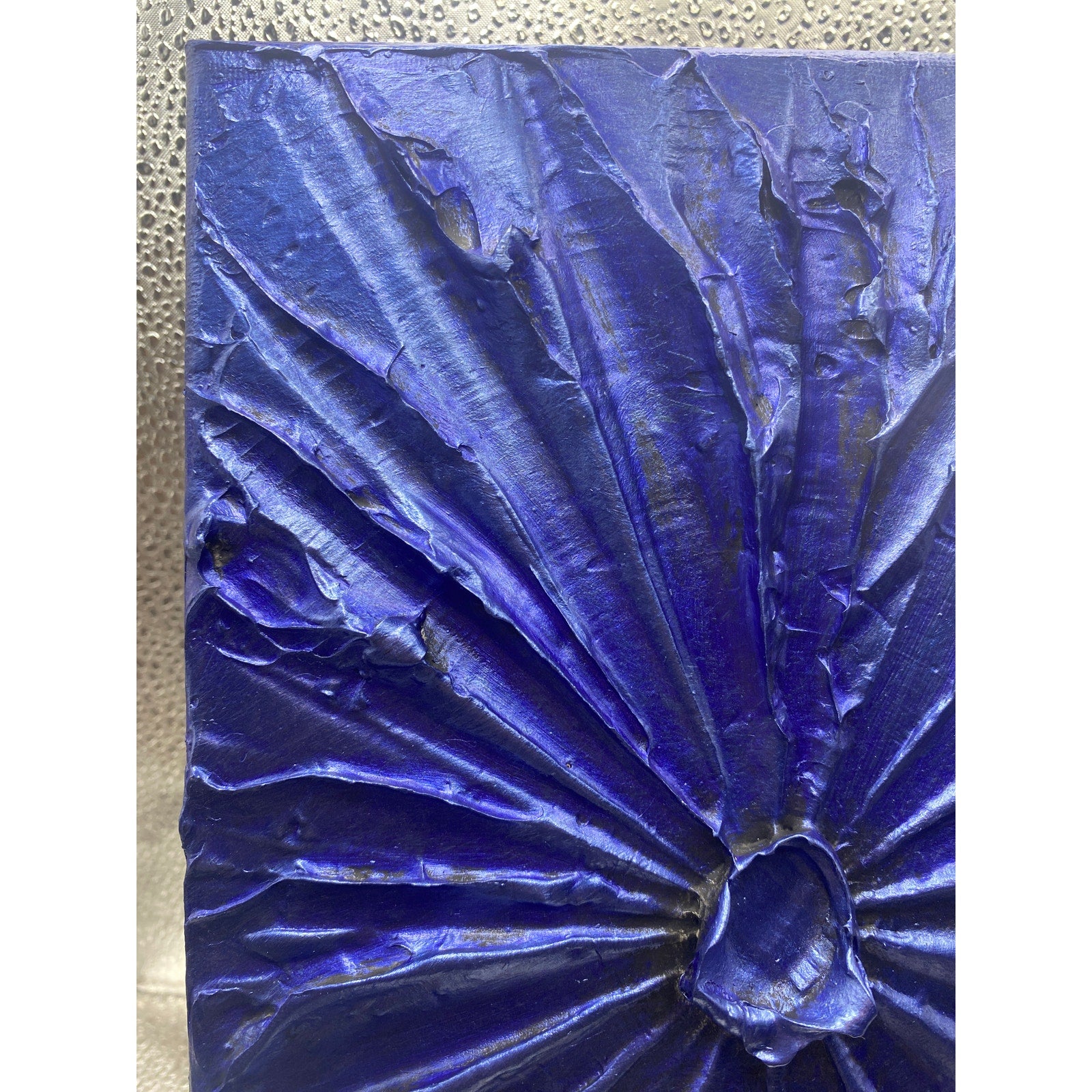 ORIGINAL Abstract Textured painting, Blue Sapphire, Metallic Palette knife Impasto Art, Small 8" x 10"