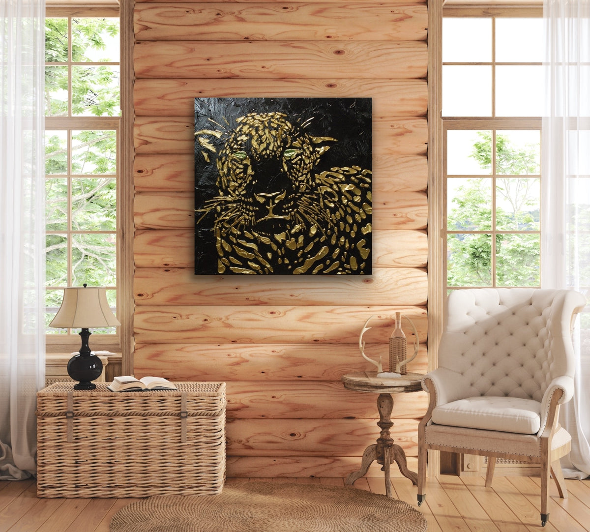 Original Abstract Leopard Painting Black Gold Palette Knife Impasto Textured Fine Art on Canvas - MADE2ORDER Mix&match