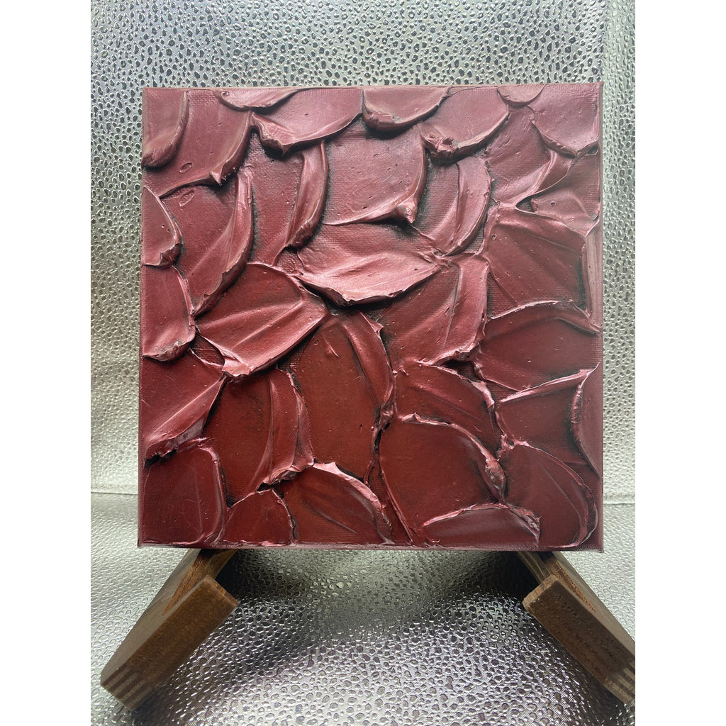 ORIGINAL Abstract Textured painting Metallic Garnet Red, Palette knife Impasto Small 8" x 8"
