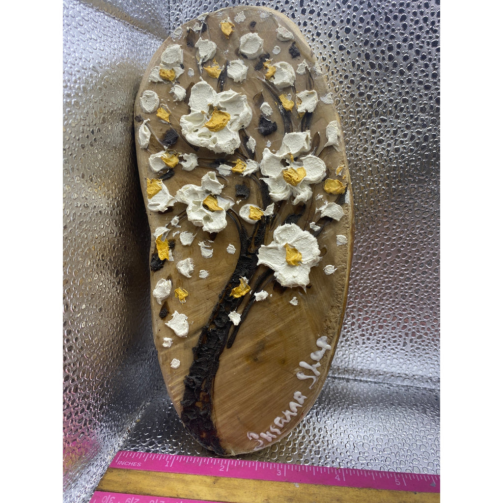ORIGINAL Irregular organic shape Oval Miniature Tree oil painting, Small Tactile Art, on wood- by Susanna Shap