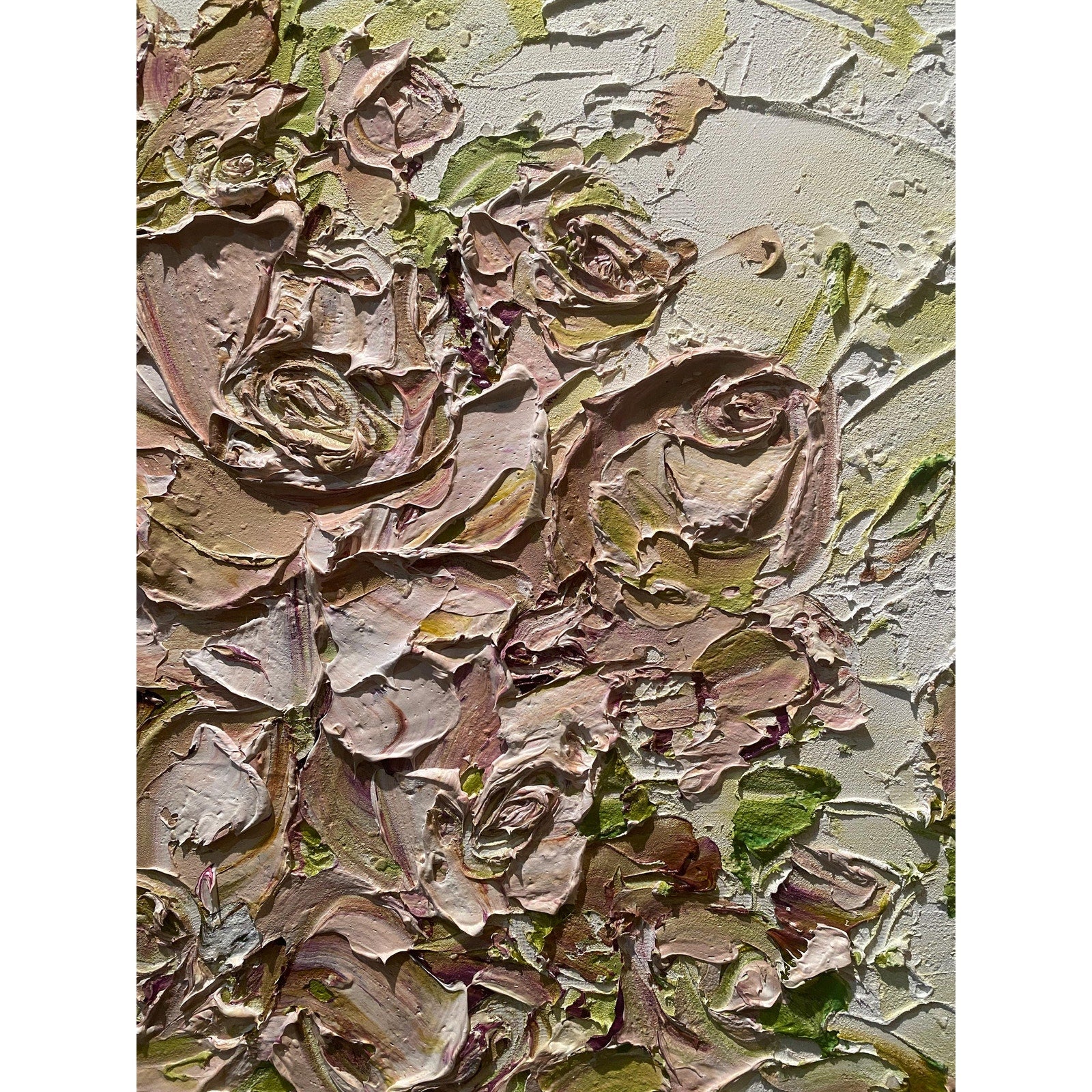 Mauve pink Roses floral oil painting bouquet still life ORIGINAL on canvas impasto Textured Palette knife Art 20x20" by Susanna Shap