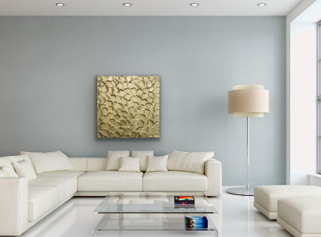 Pale Gold Abstract Minimalist ORIGINAL Metallic Textured Painting palette knife Impasto, Abstract Wall Art -MADE2ORDER-Mix & match