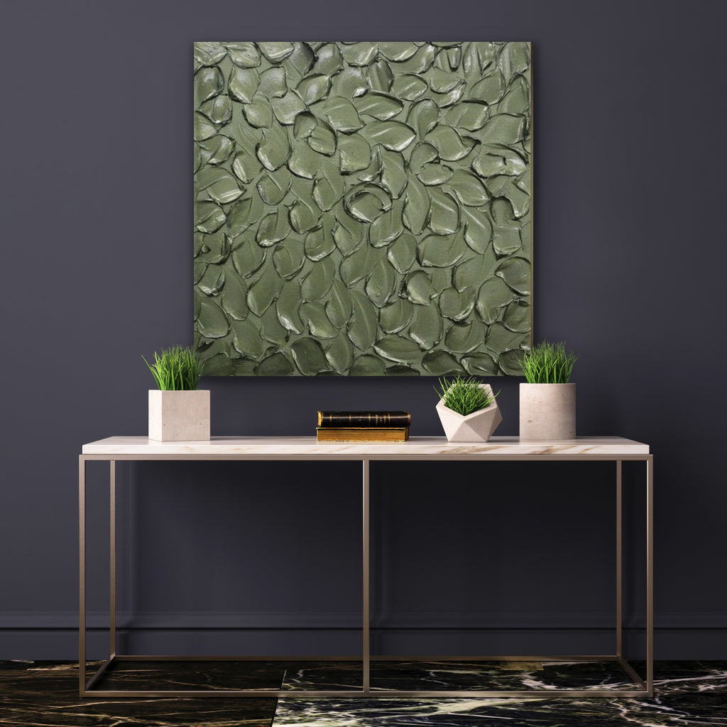 Green Grey Abstract Minimalist ORIGINAL Metallic Textured Painting palette knife Impasto, Abstract Wall Art -MADE2ORDER-Mix & match
