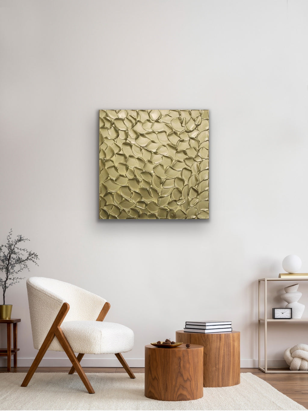 Pale Gold Abstract Minimalist ORIGINAL Metallic Textured Painting palette knife Impasto, Abstract Wall Art -MADE2ORDER-Mix & match