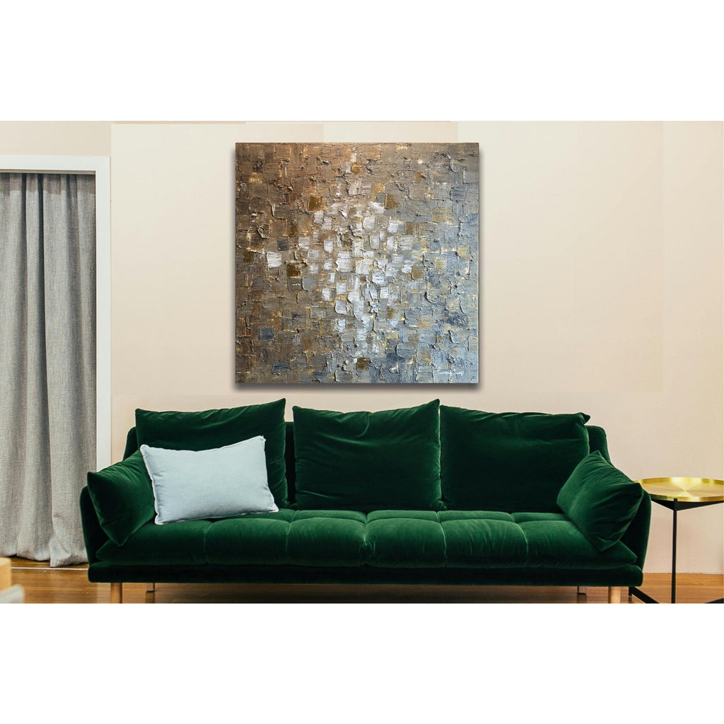 ORIGINAL Minimalist Large Abstract painting Neutral Beige Gray Squares Geometric Heavy Textured 36"x36" Palette knife Art- by Susanna Shap