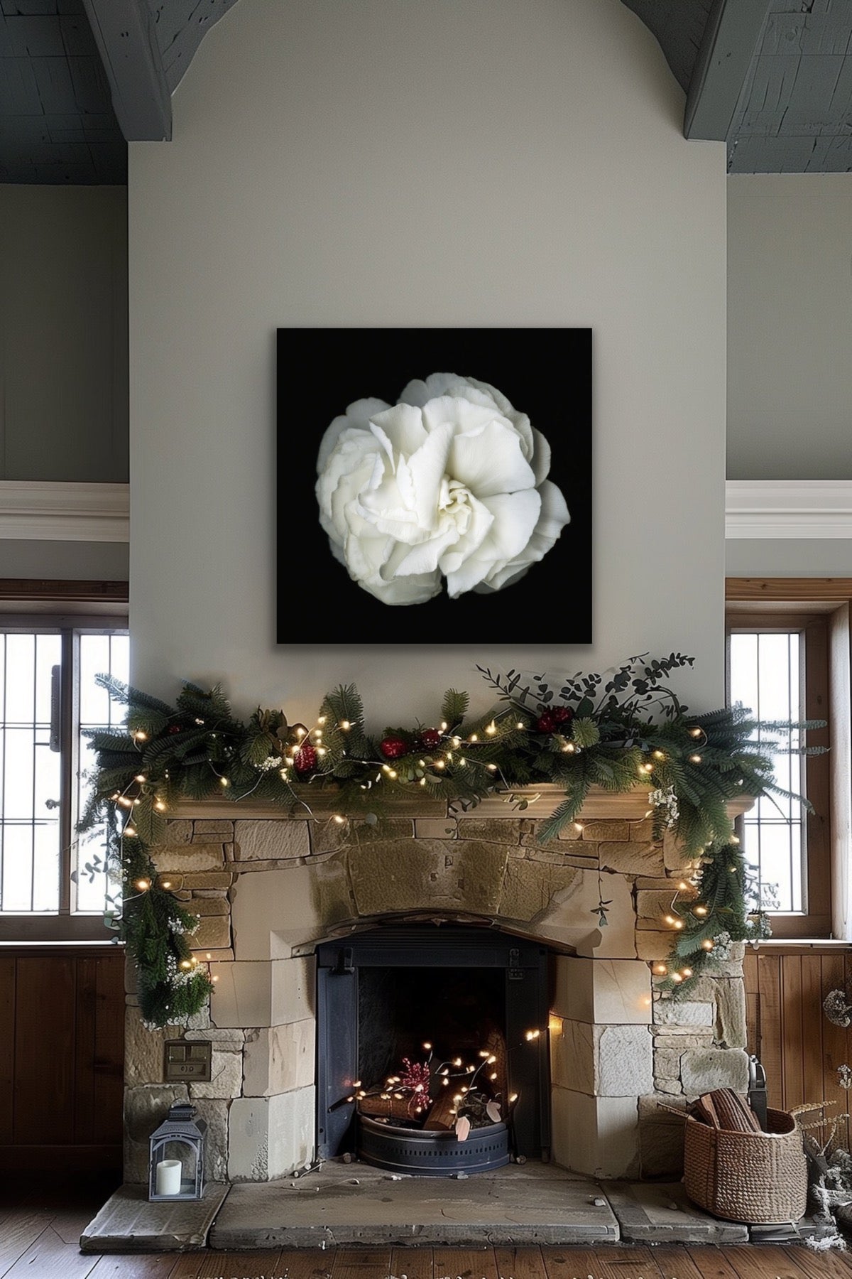 White Petunia Original Black and white Photography Decor Wall art on Stretched Canvas, large Floral Fine Art Giclee PRINTS-by Susanna shap