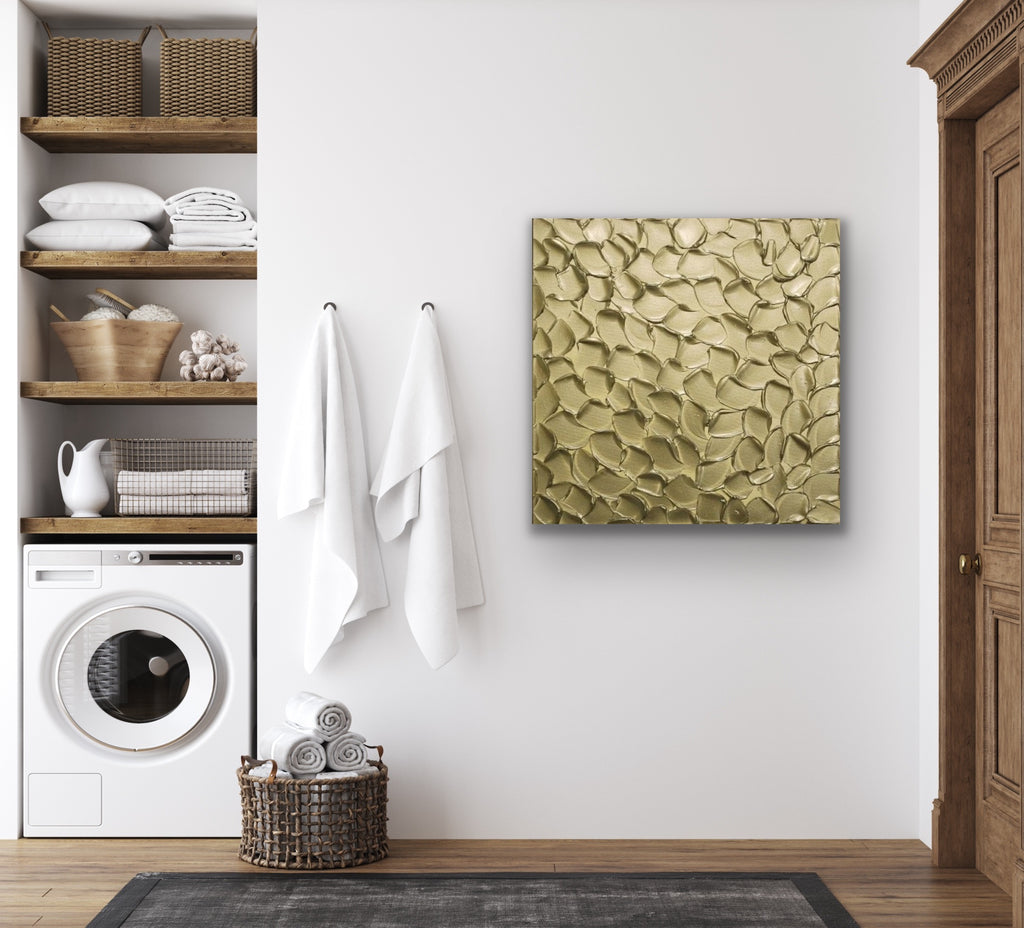 Pale Gold Abstract Minimalist ORIGINAL Metallic Textured Painting palette knife Impasto, Abstract Wall Art -MADE2ORDER-Mix & match