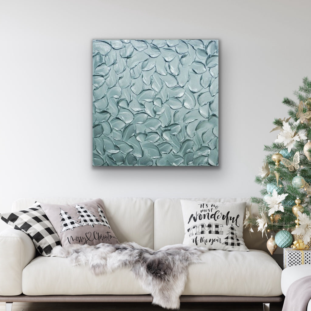 Teal blue ORIGINAL Textured Painting Abstract Minimalist Metallic palette knife Impasto, Abstract Wall Art -MADE2ORDER-Mix & match