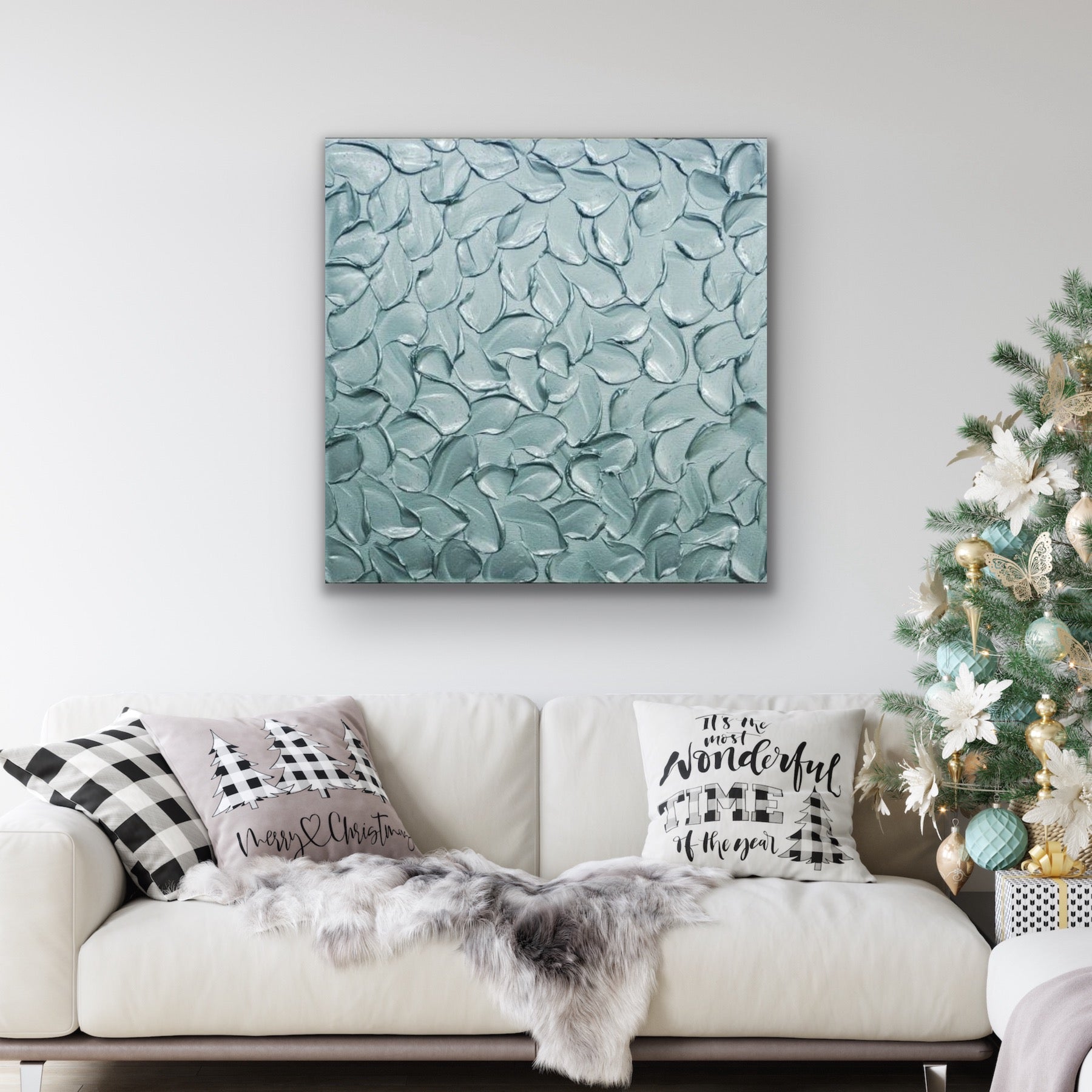 Teal blue ORIGINAL Textured Painting Abstract Minimalist Metallic palette knife Impasto, Abstract Wall Art -MADE2ORDER-Mix & match