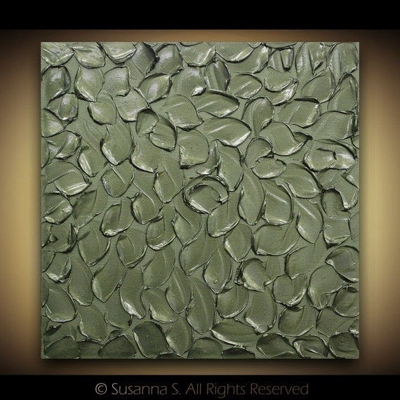 Green Grey Abstract Minimalist ORIGINAL Metallic Textured Painting palette knife Impasto, Abstract Wall Art -MADE2ORDER-Mix & match