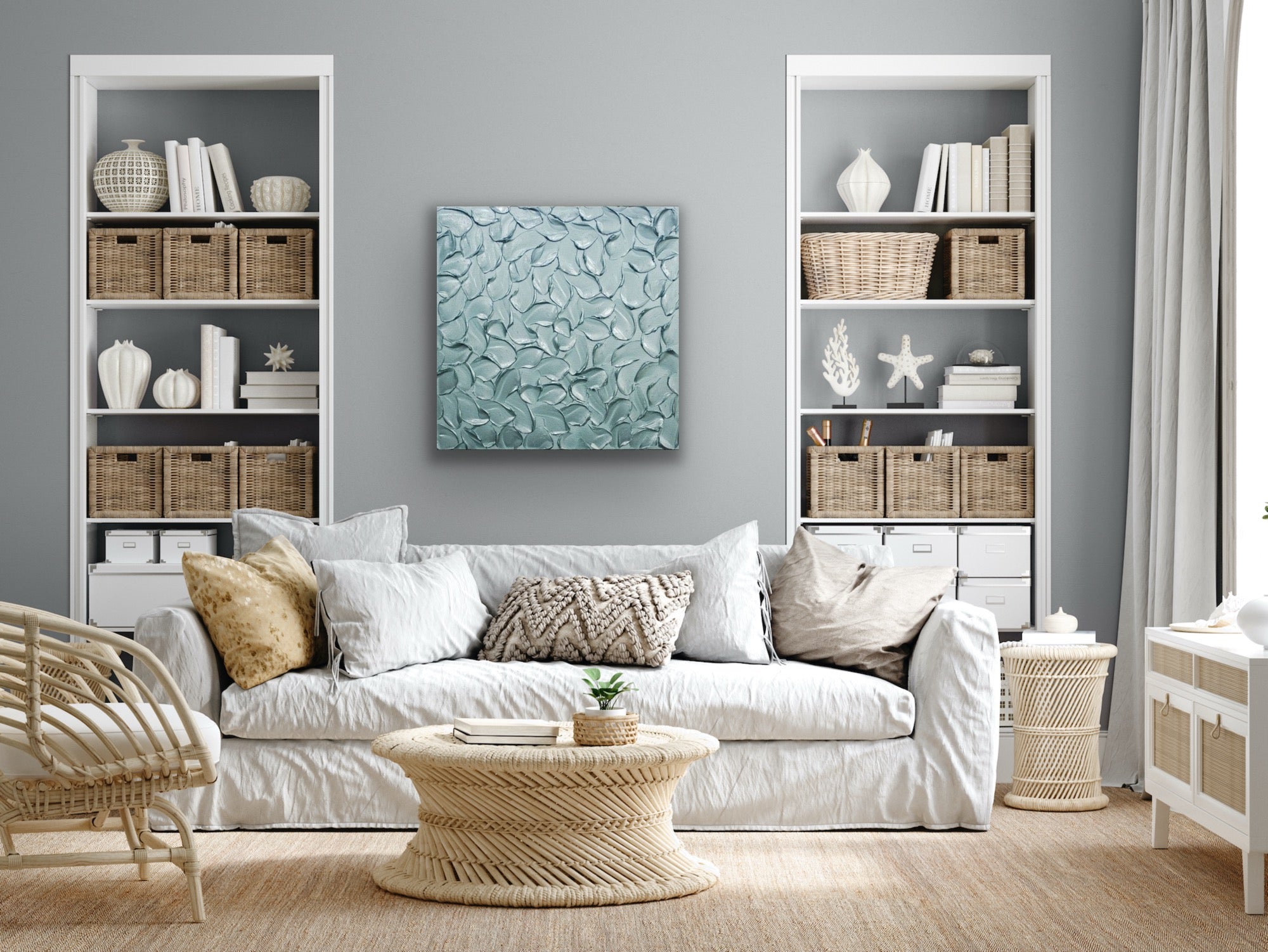 Teal blue ORIGINAL Textured Painting Abstract Minimalist Metallic palette knife Impasto, Abstract Wall Art -MADE2ORDER-Mix & match