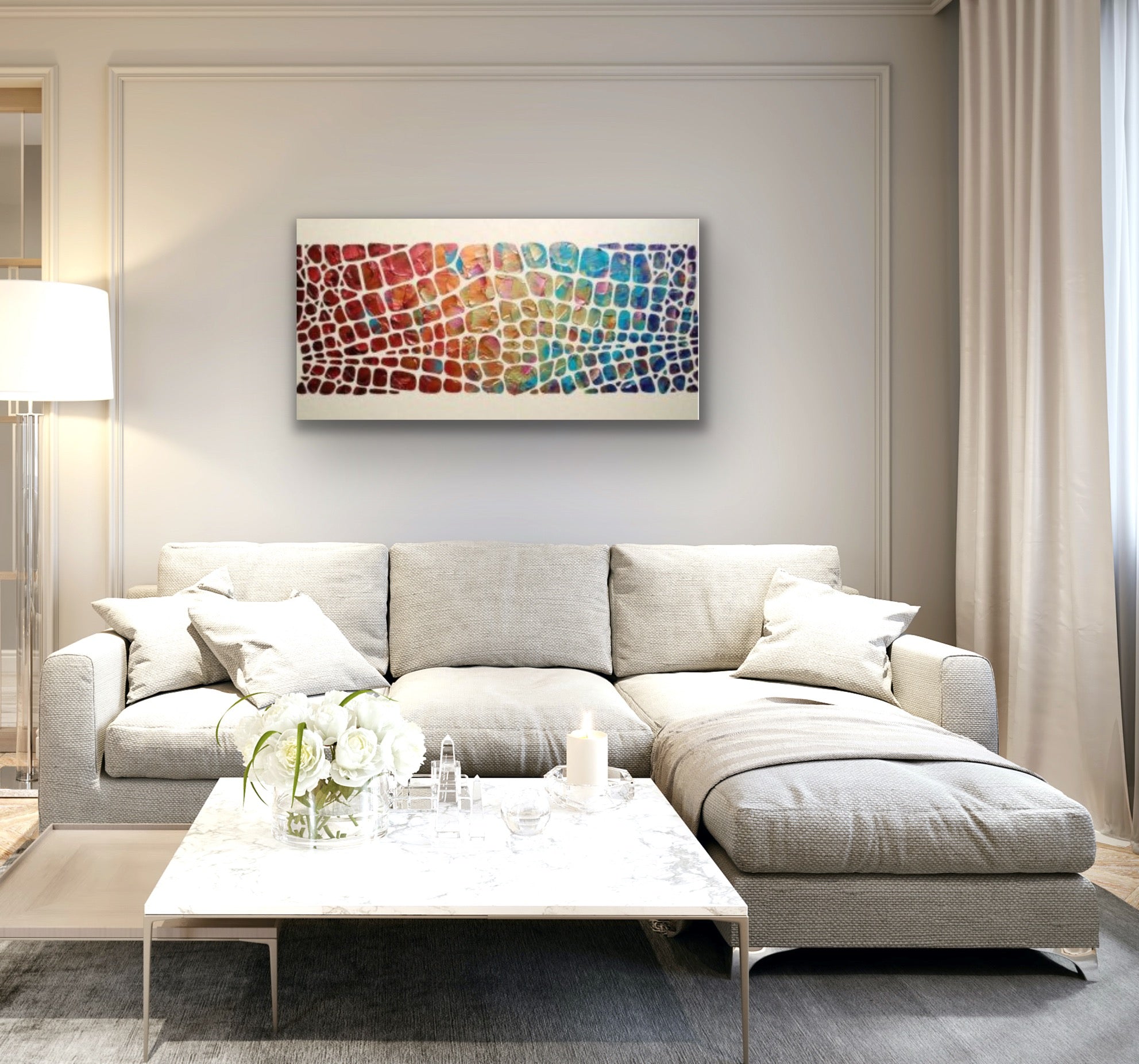 “Stained Glass” Colorful Abstract Original Palette knife Impasto Textured Large Wall Art MADE2ORDER Geometric Mosaic Painting Black and MultiColor