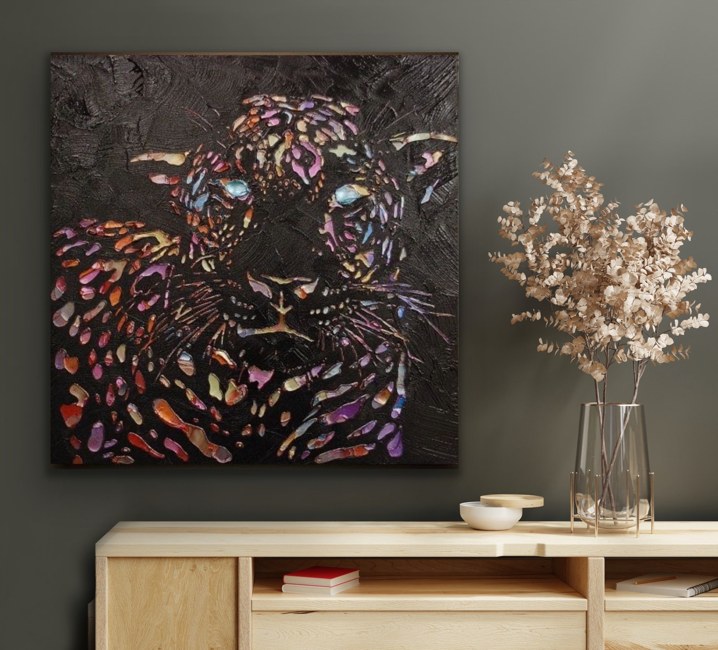 Original Abstract Leopard Painting MADE2ORDER Multicolored Palette Knife Texture