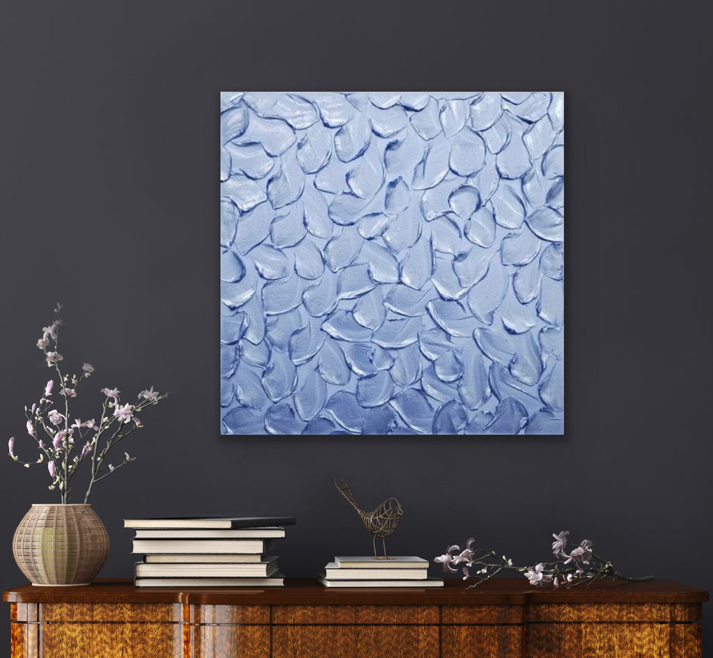 Periwinkle Baby Blue Abstract Minimalist ORIGINAL Metallic Textured Painting palette knife Impasto, Abstract Wall Art -MADE2ORDER-Mix & match