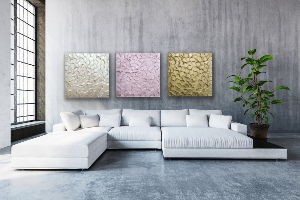 Pink Blush Abstract Minimalist ORIGINAL Metallic Textured Painting palette knife Impasto, Abstract Wall Art -MADE2ORDER-Mix & match