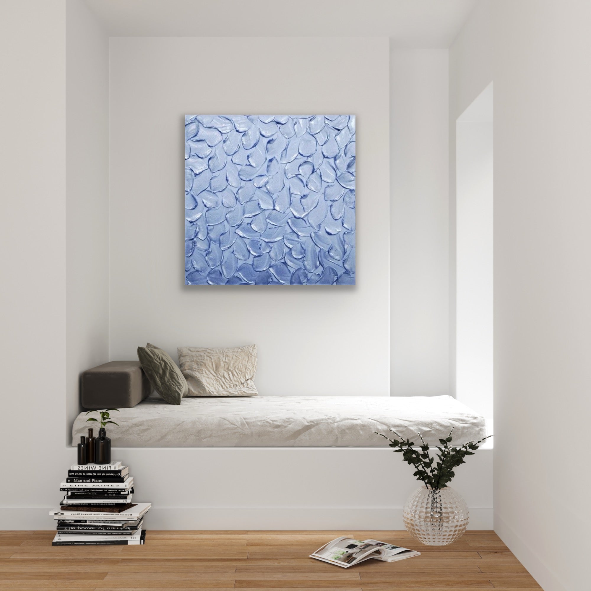Periwinkle Baby Blue Abstract Minimalist ORIGINAL Metallic Textured Painting palette knife Impasto, Abstract Wall Art -MADE2ORDER-Mix & match