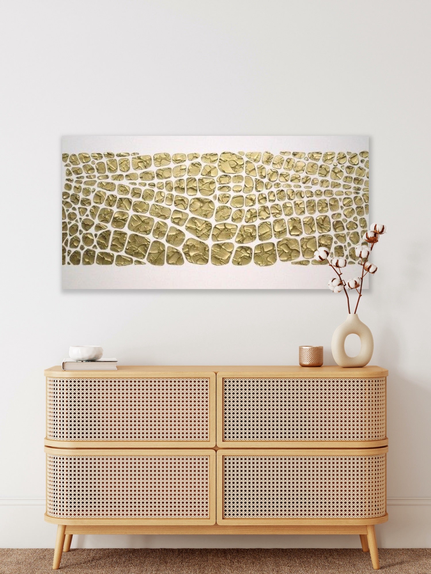 Original white and gold Textured Large Abstract Art MADE2ORDER Mosaic Painting (48”x24”)