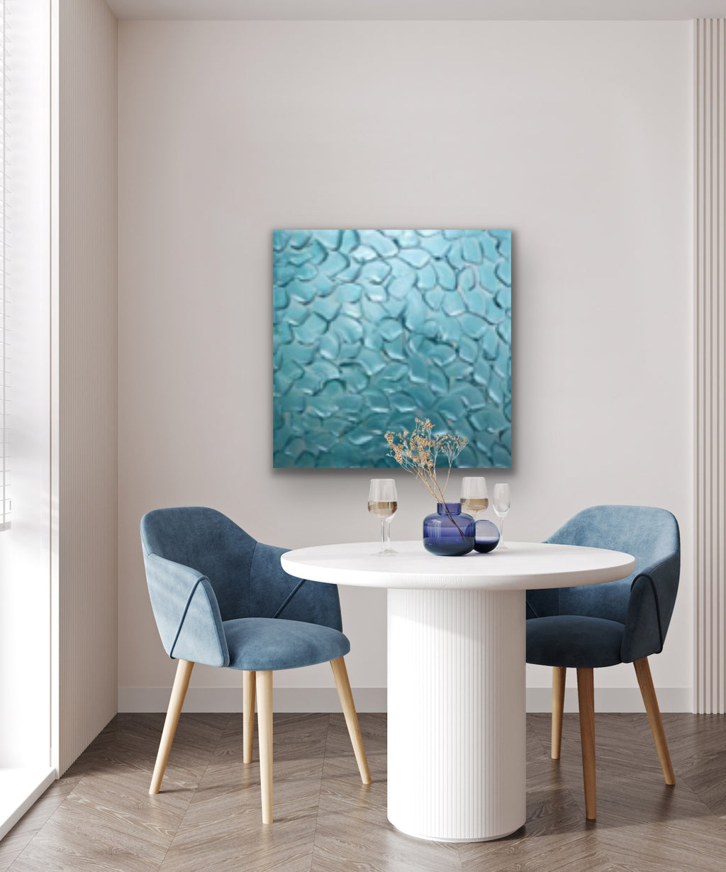 Turquoise Abstract Minimalist ORIGINAL Metallic Textured Painting palette knife Impasto, Abstract Wall Art -MADE2ORDER-Mix & match