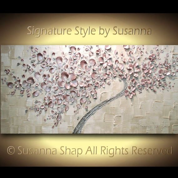 Original Cherry Blossom Tree Blush Pink & Pearl White Abstract Impasto Textured painting palette knife art by susanna shap (MADE2ORDER)