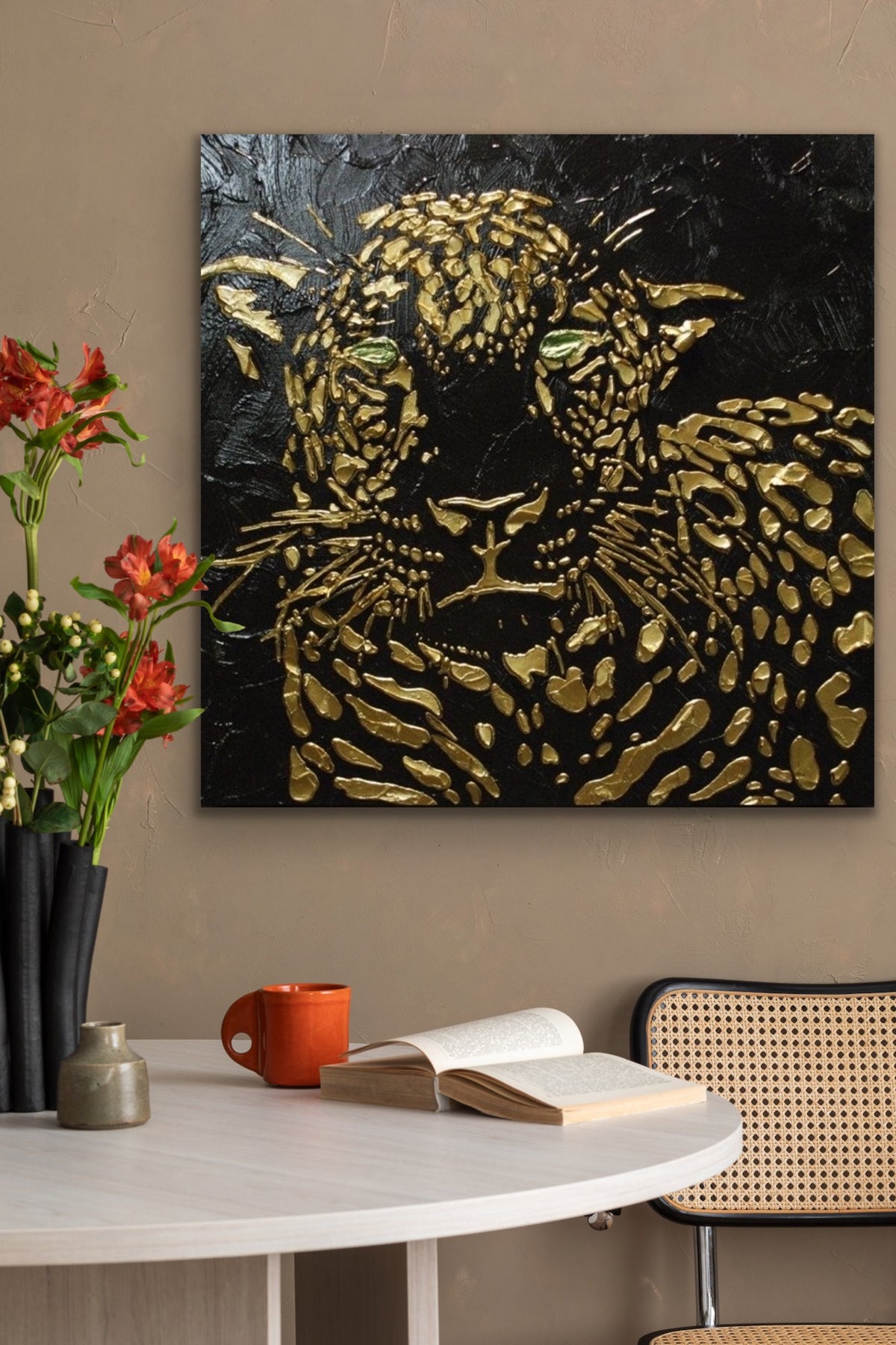 Original Abstract Leopard Painting Black Gold Palette Knife Impasto Textured Fine Art on Canvas - MADE2ORDER Mix&match
