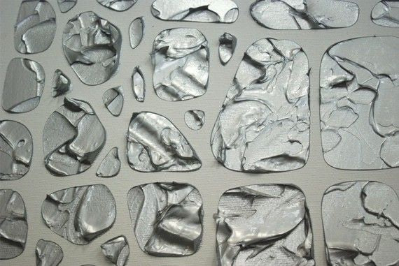 Original painting, metallic silver on white, Textured Large Abstract Art MADE2ORDER Mosaic Painting (48”x24”)