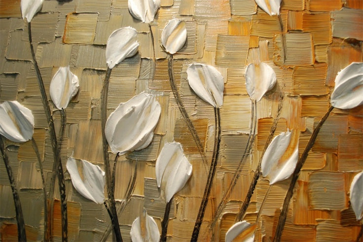 Original Painting White Tulips Abstract Landscape, Earth tones Grey Beige Impasto Textured palette knife art by susanna shap (MADE2ORDER)