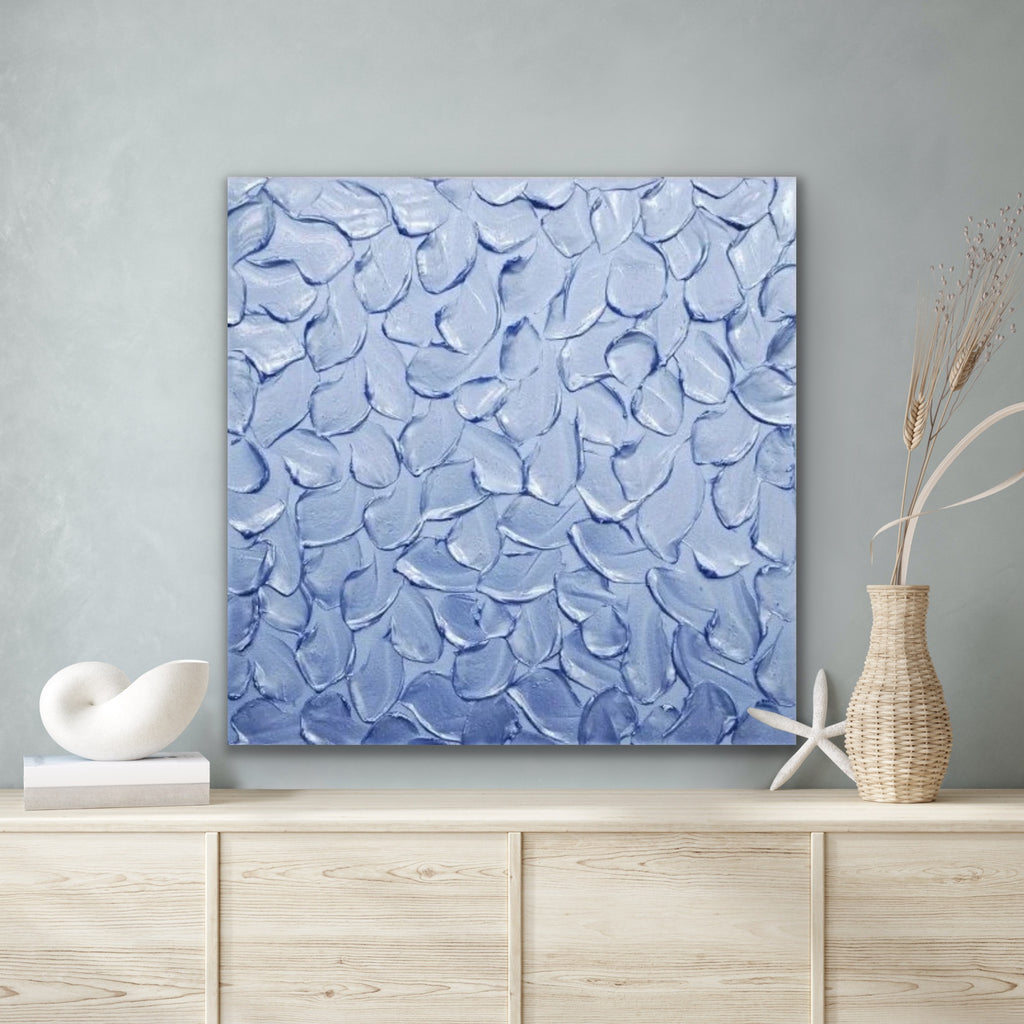 Periwinkle Baby Blue Abstract Minimalist ORIGINAL Metallic Textured Painting palette knife Impasto, Abstract Wall Art -MADE2ORDER-Mix & match