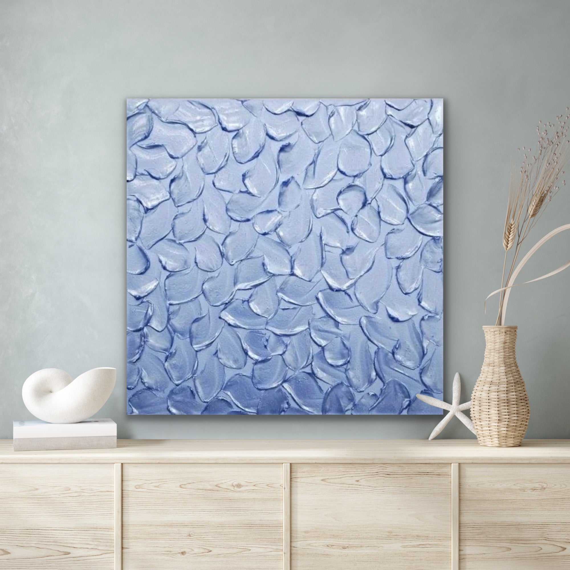 Periwinkle Baby Blue Abstract Minimalist ORIGINAL Metallic Textured Painting palette knife Impasto, Abstract Wall Art -MADE2ORDER-Mix & match