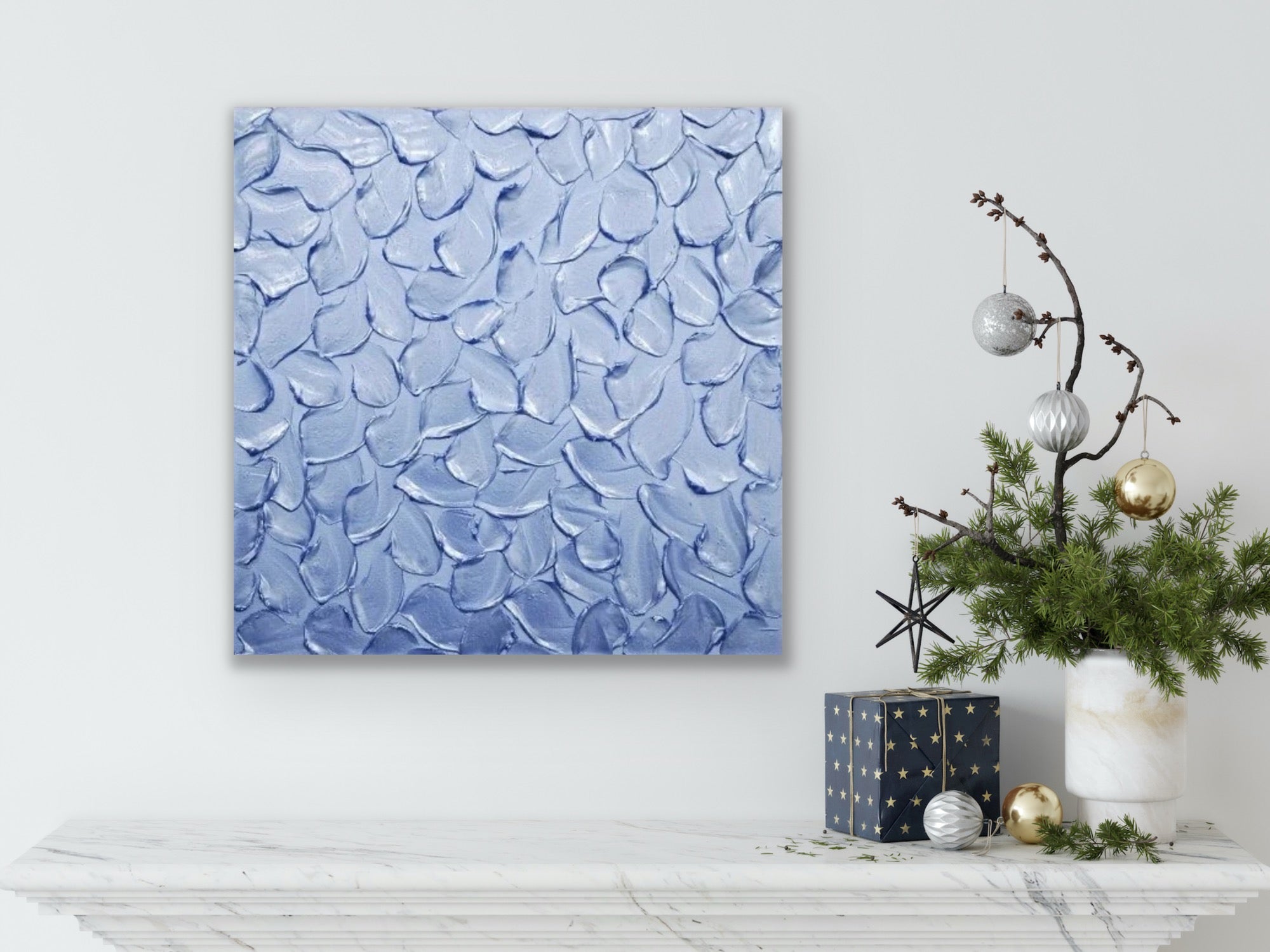 Periwinkle Baby Blue Abstract Minimalist ORIGINAL Metallic Textured Painting palette knife Impasto, Abstract Wall Art -MADE2ORDER-Mix & match