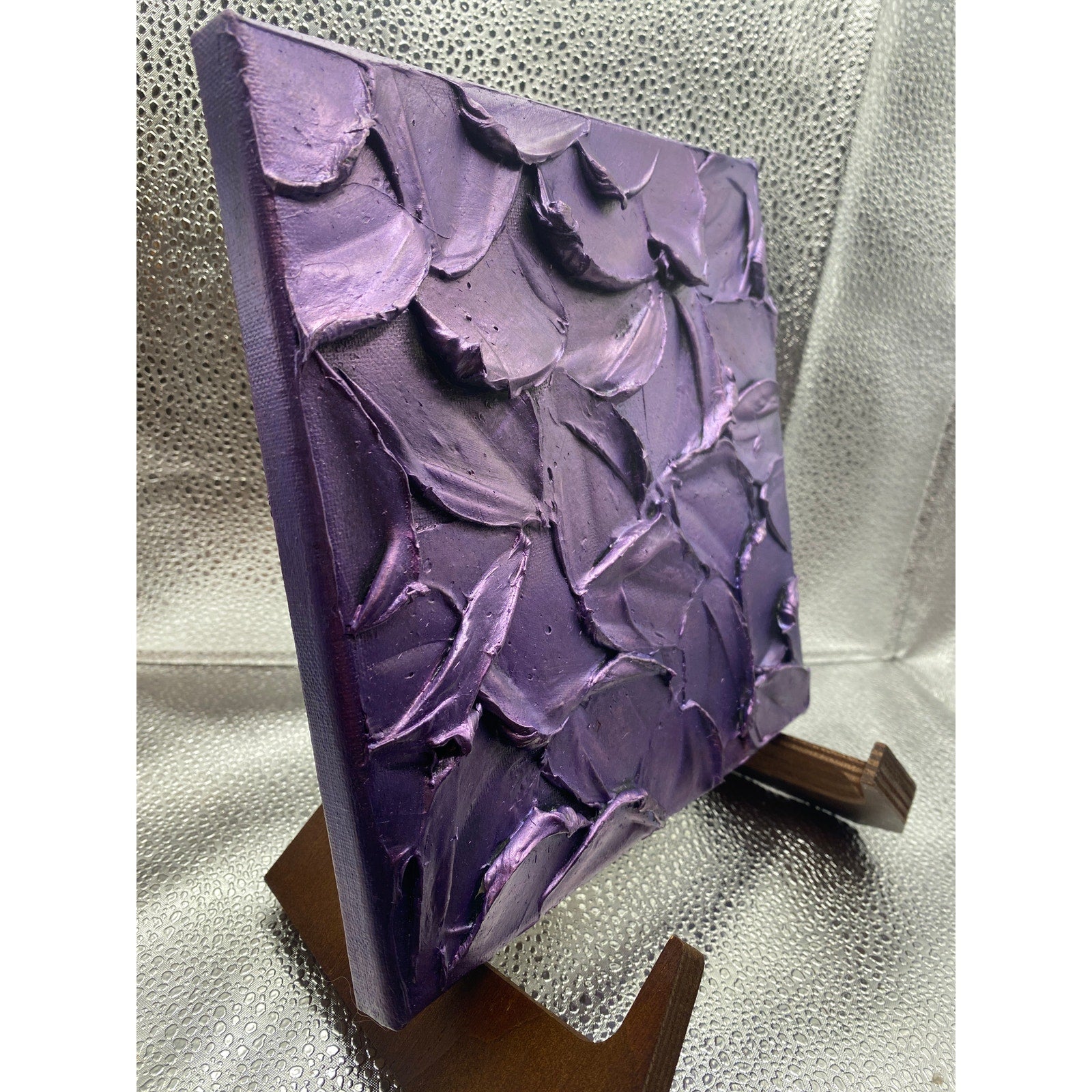ORIGINAL Abstract Textured painting Metallic Amethyst Purple, Palette knife Impasto Small 8" x 8"