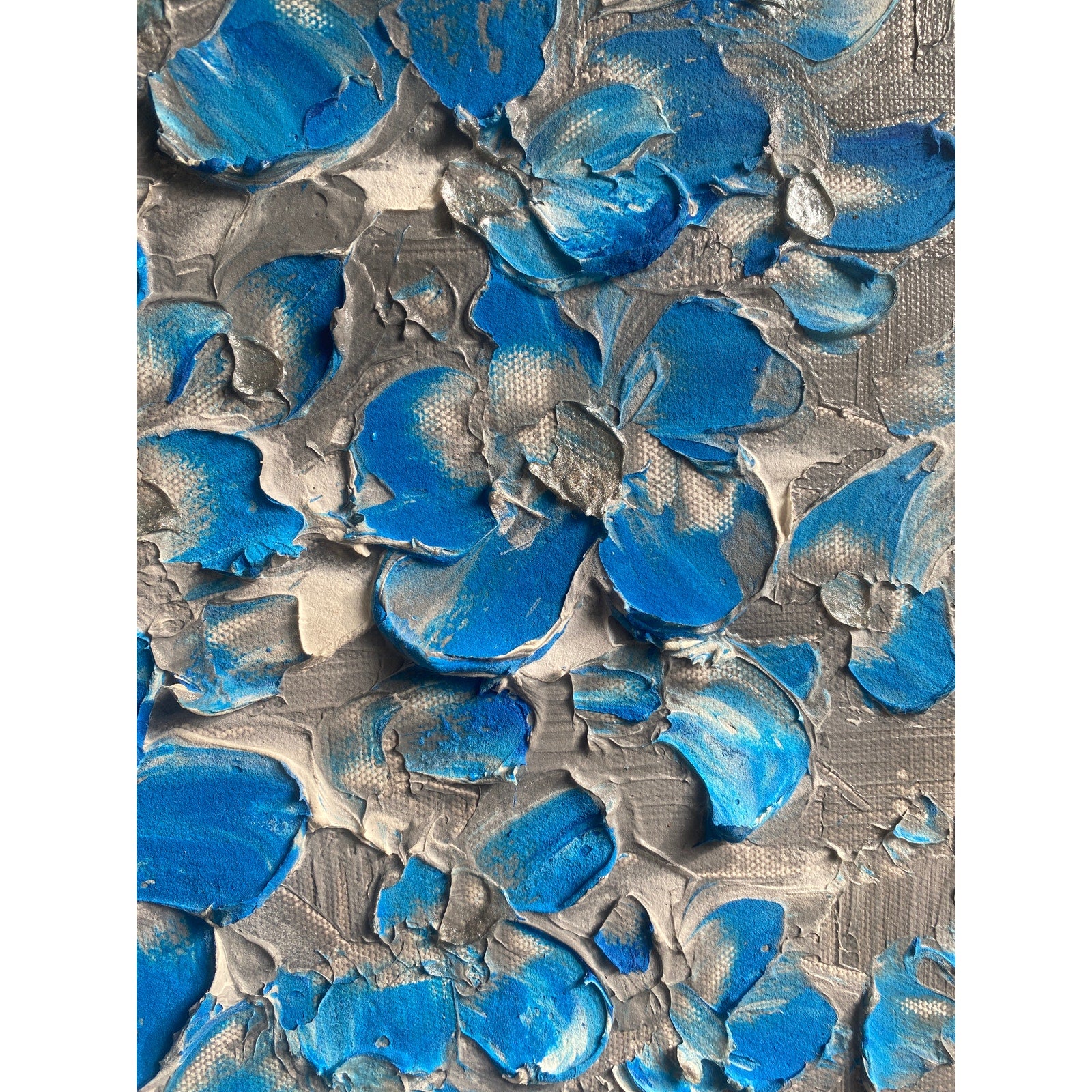 Original Blue flowers Painting Impasto still life bouquet in vase Textured palette knife Floral Art (24x36)