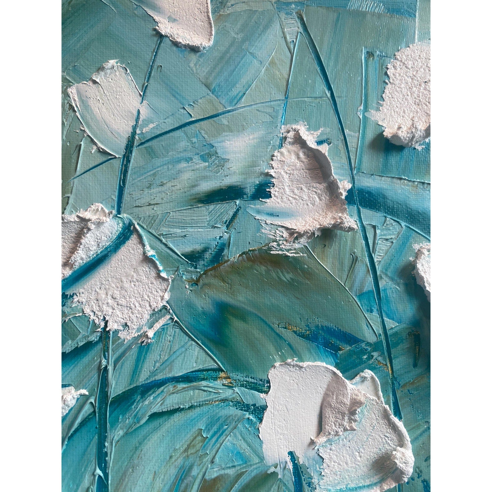 ORIGINAL floral oil painting, white poppies landscape on canvas impasto Textured Palette knife Wall Art 20x20" by Susanna Shap